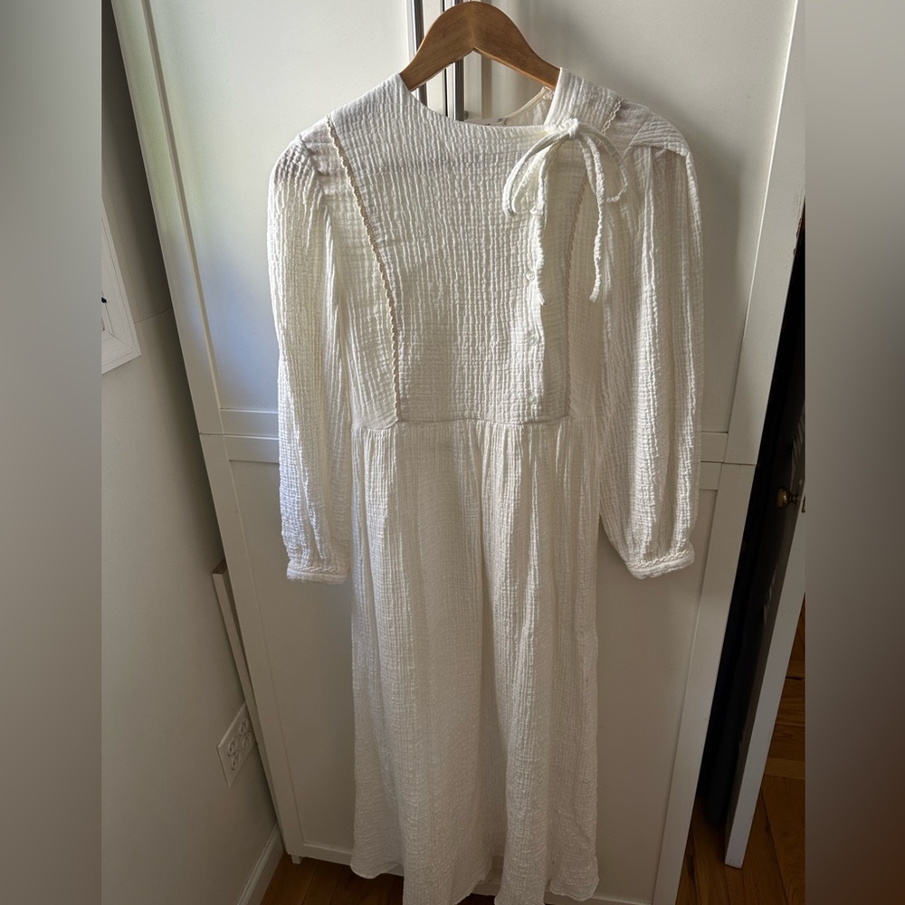 Mango white cotton dress, long sleeve, size 4